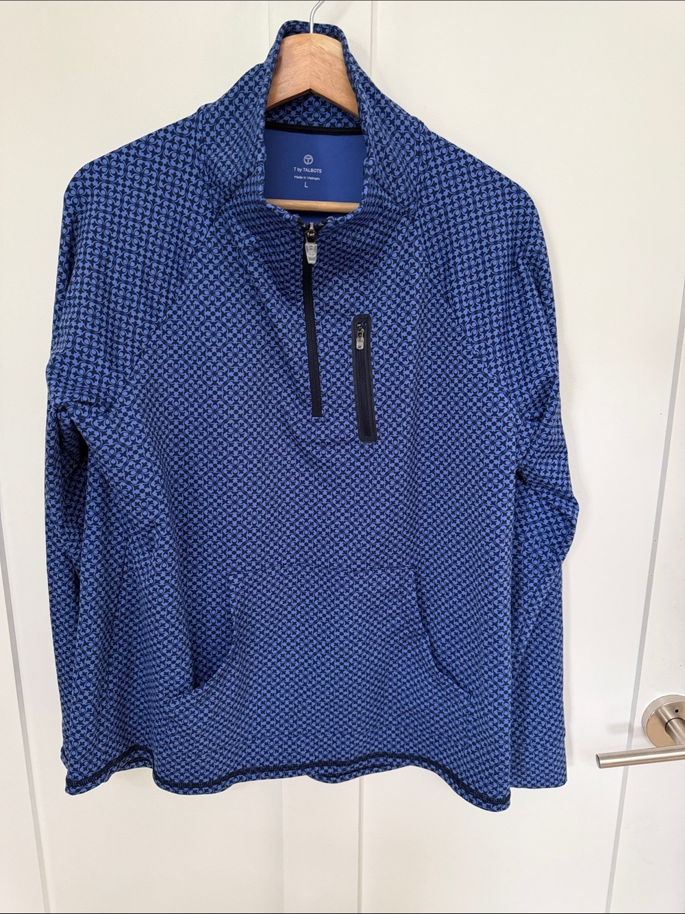 Talbots Blue Patterned Quarter-Zip Pullover